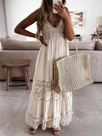 Hazel Blues® | Bohemian Crochet Trimmed Cami Dress with Tassel Trim