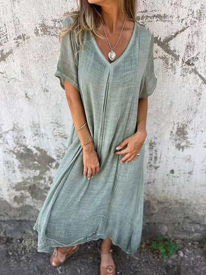 Hazel Blues® | V-Neck Short Sleeve Midi Dress