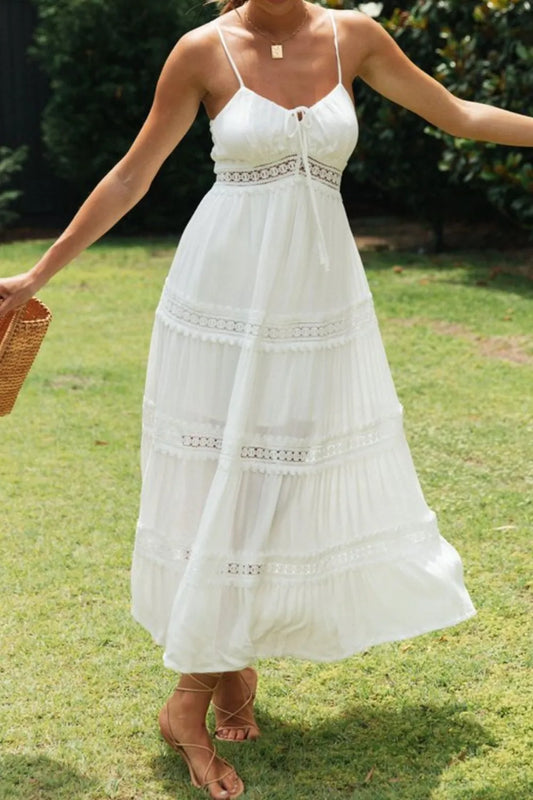 Hazel Blues® |  Lace Detail Smocked Midi Cami Dress