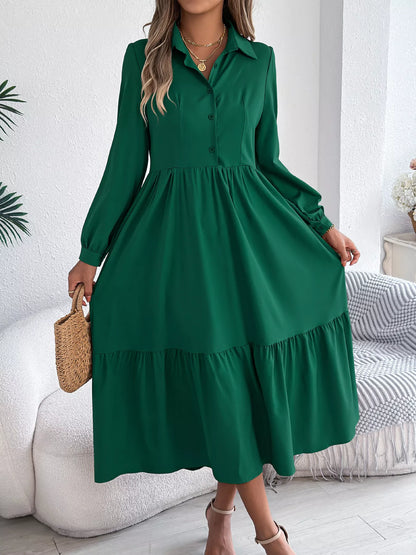 Hazel Blues® |  Long Sleeve Tiered Button Front Midi Dress