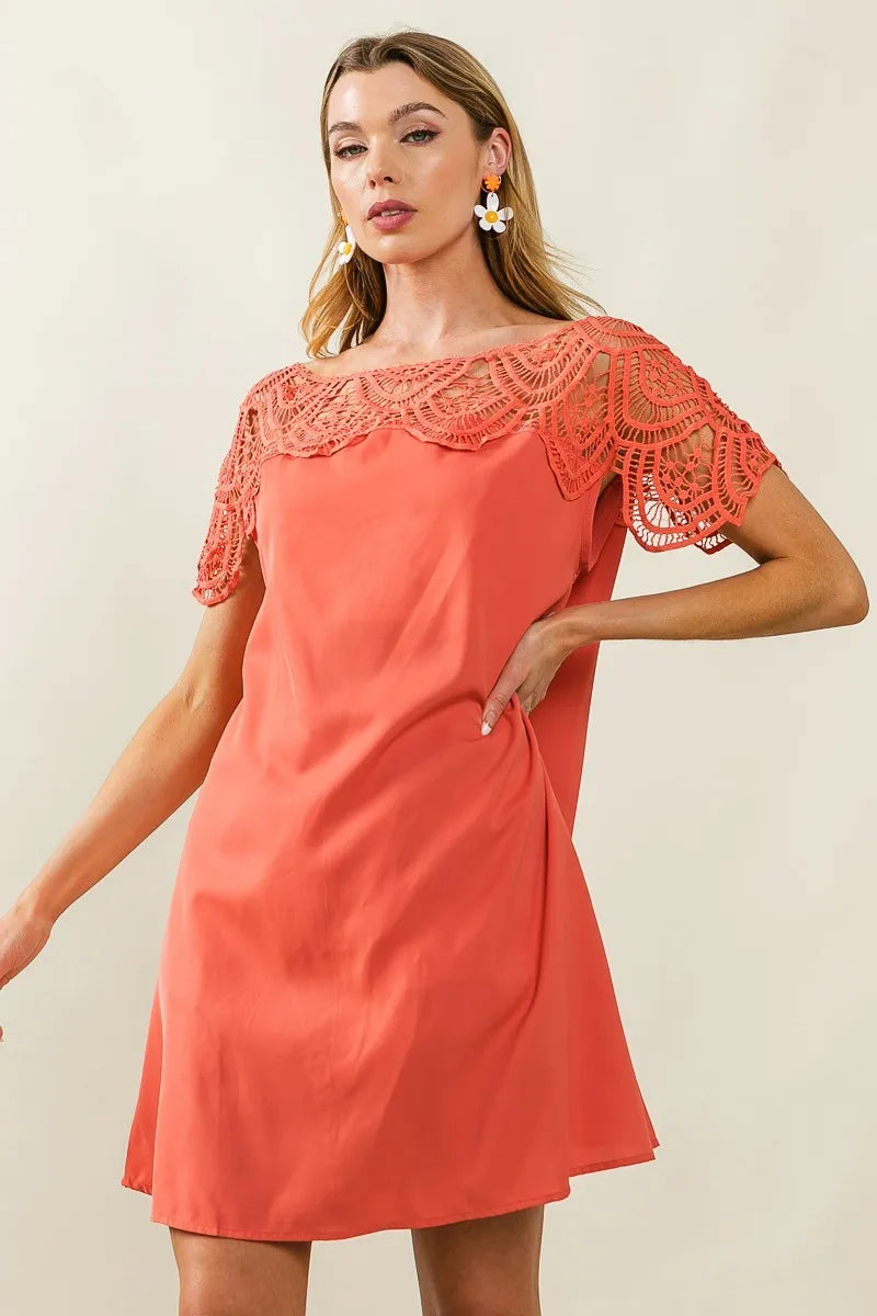 Hazel Blues® |  BiBi Crochet Lace Yoke Detailed Wrinkled Dress