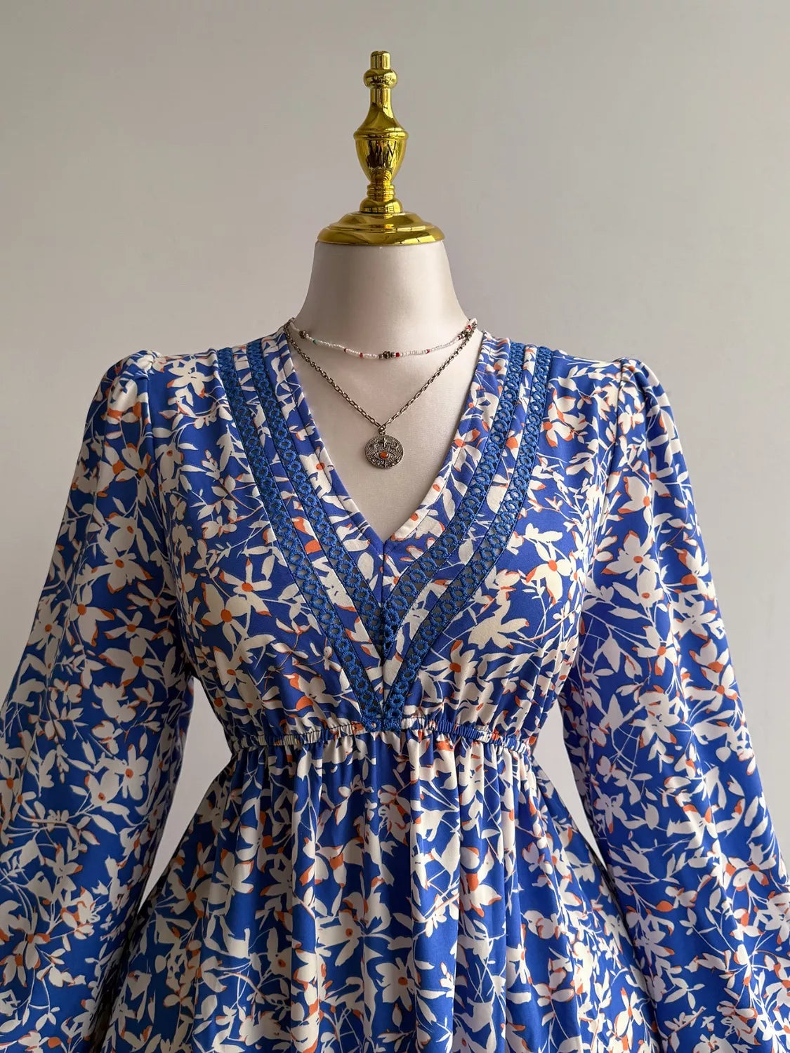 Hazel Blues® | Floral Print V-Neck Long Sleeve Maxi Dress