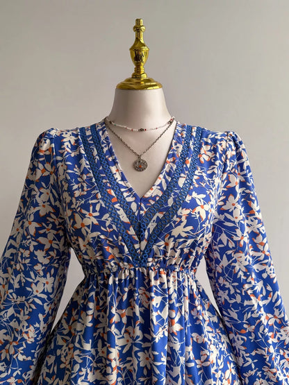 Hazel Blues® | Floral Print V-Neck Long Sleeve Maxi Dress