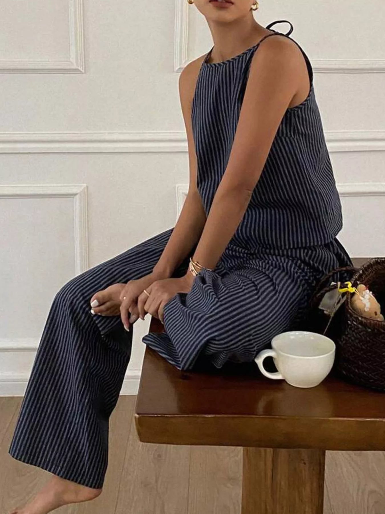 Hazel Blues® |  Striped Sleeveless Top and Wide-Leg Pants Set