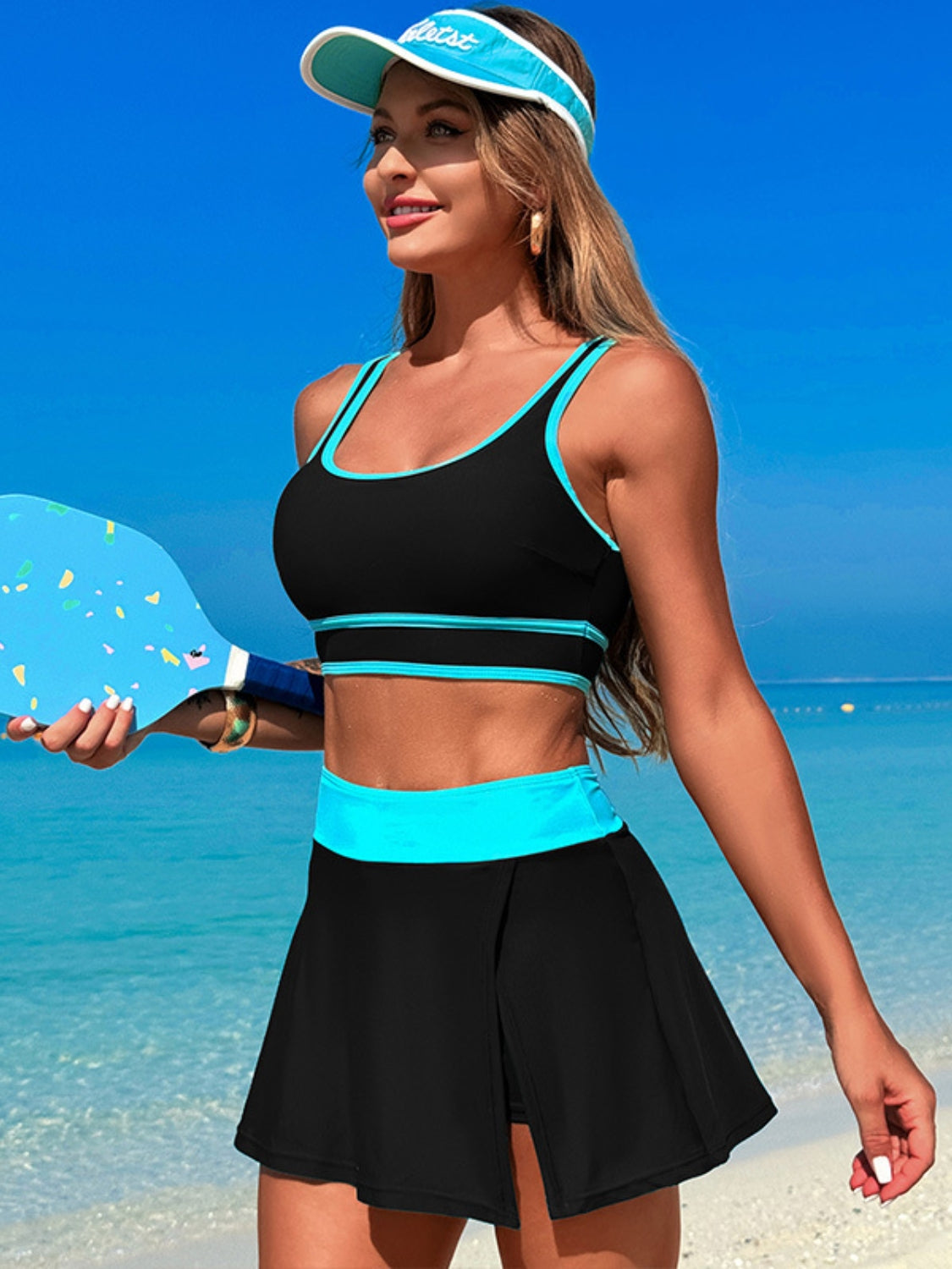 Hazel Blues® | Scoop Neck Top and Skort Swim Set