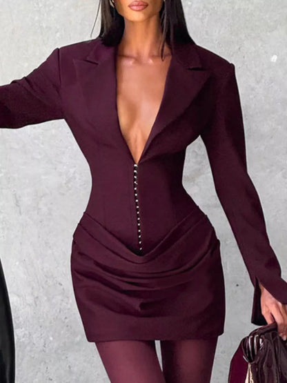 Hazel Blues® | Blazer-Style Long Sleeve Mini Dress