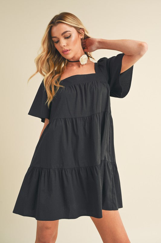 Hazel Blues® |  Aemi + Co Square Neck Half Sleeve Tiered Dress