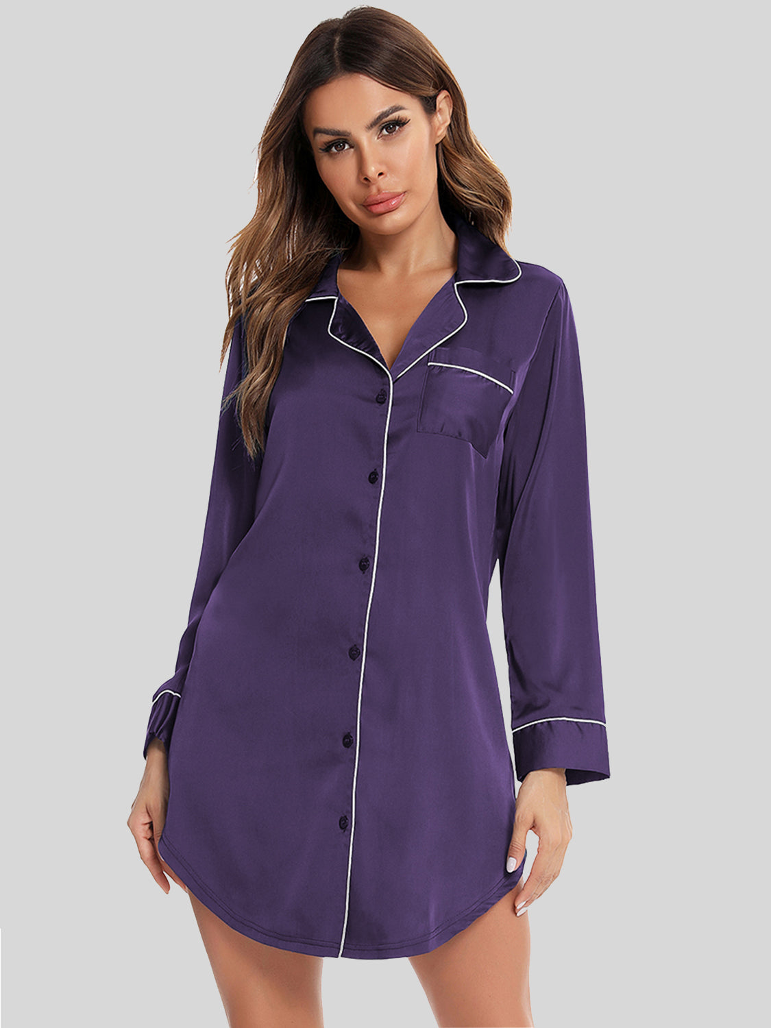 Hazel Blues® |  Button Up Lapel Collar Night Dress with Pocket