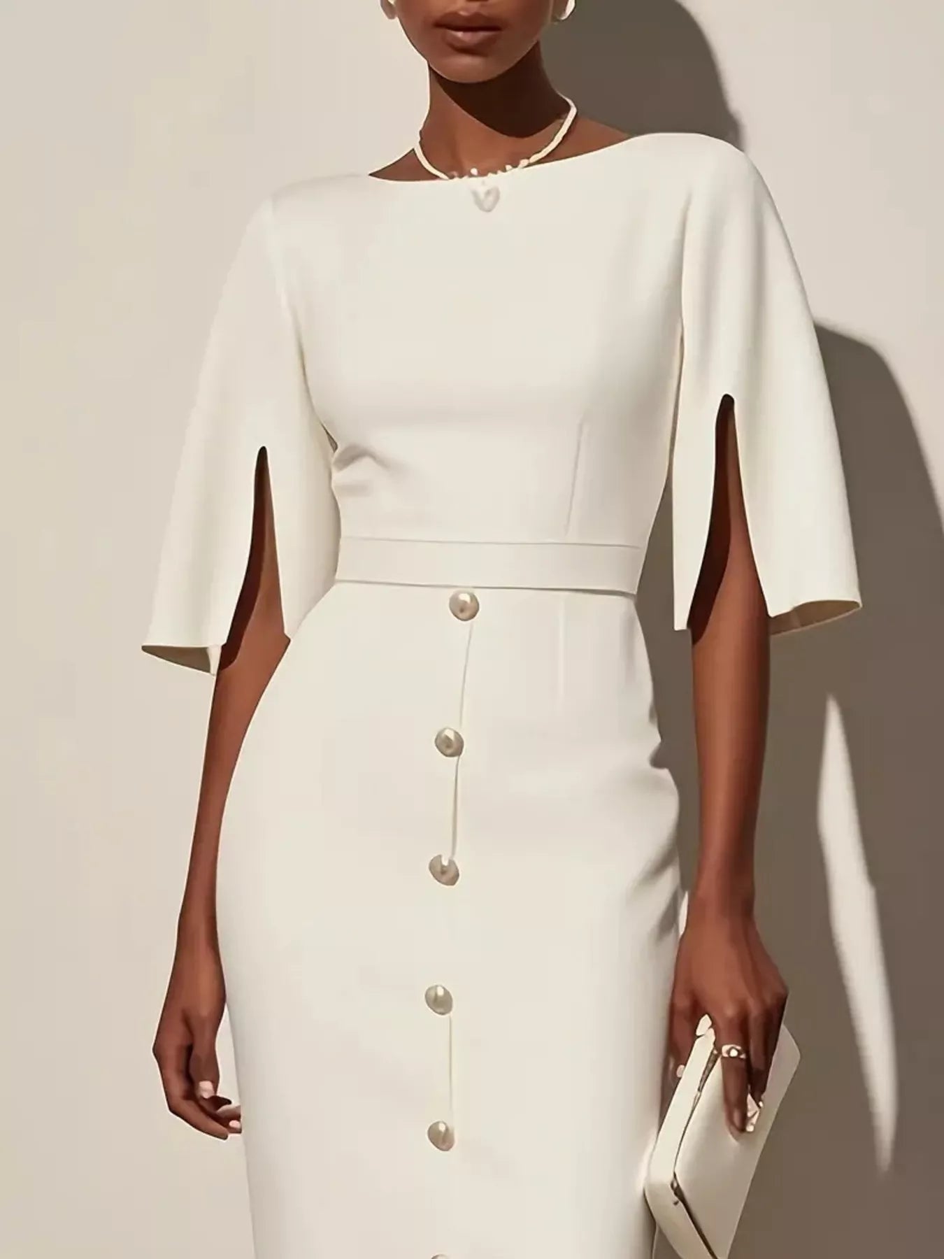 Hazel Blues® |  Slit Sleeve Midi Dress with Decorative Button