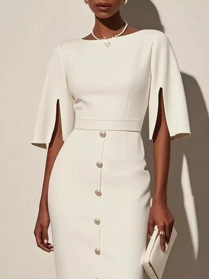 Hazel Blues® |  Slit Sleeve Midi Dress with Decorative Button