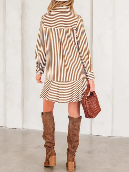 Hazel Blues® |  Striped Ruffle Hem Shirt Dress