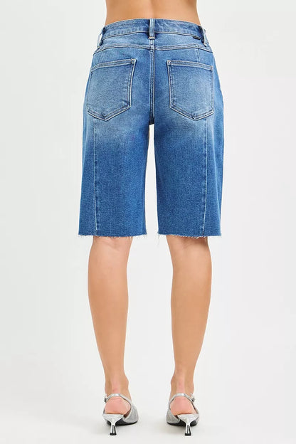 Hazel Blues® |  RISEN Raw Hem Slouchy Seamed Jorts
