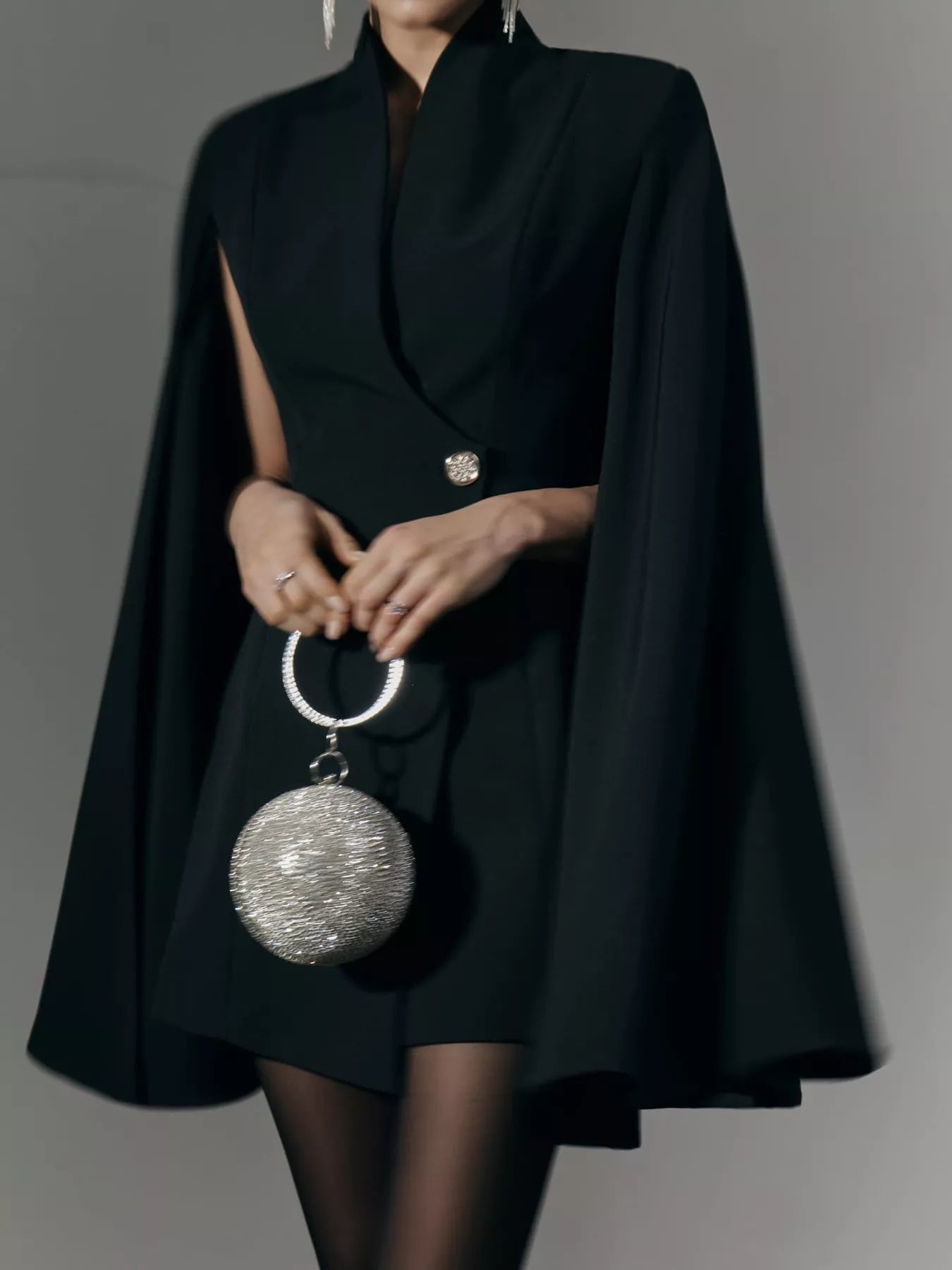 Hazel Blues® |  One Button Fitted Mini Blazer Dress with Cape Sleeves