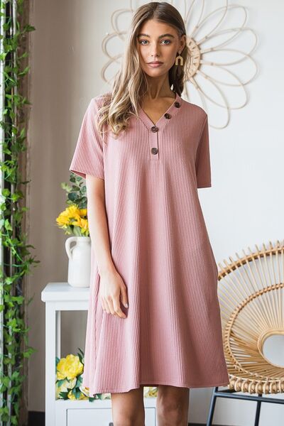 Hazel Blues® | Heimish Solid Ribbed Mini Dress with Button