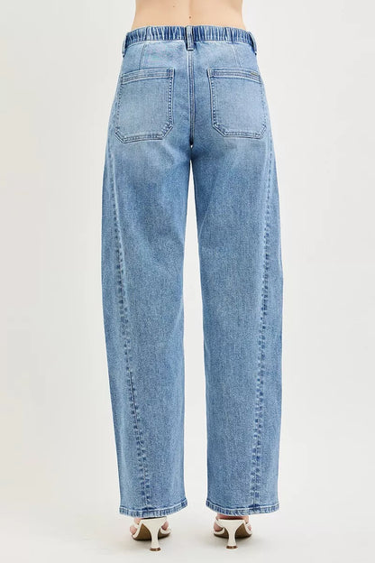 Hazel Blues® |  RISEN Relaxed Fit Drawstring Waist Jeans