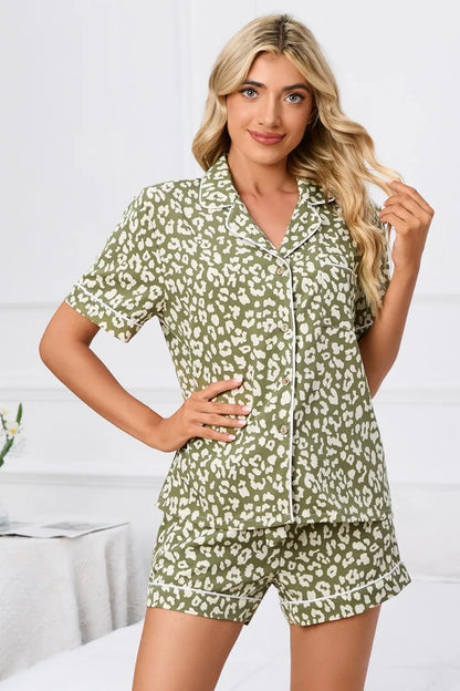 Hazel Blues® | Leopard Short Sleeve Top and Shorts Lounge Set