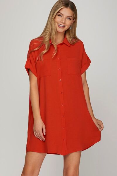 Hazel Blues® | She + Sky Button Down Short Sleeve Woven Shirt Dress