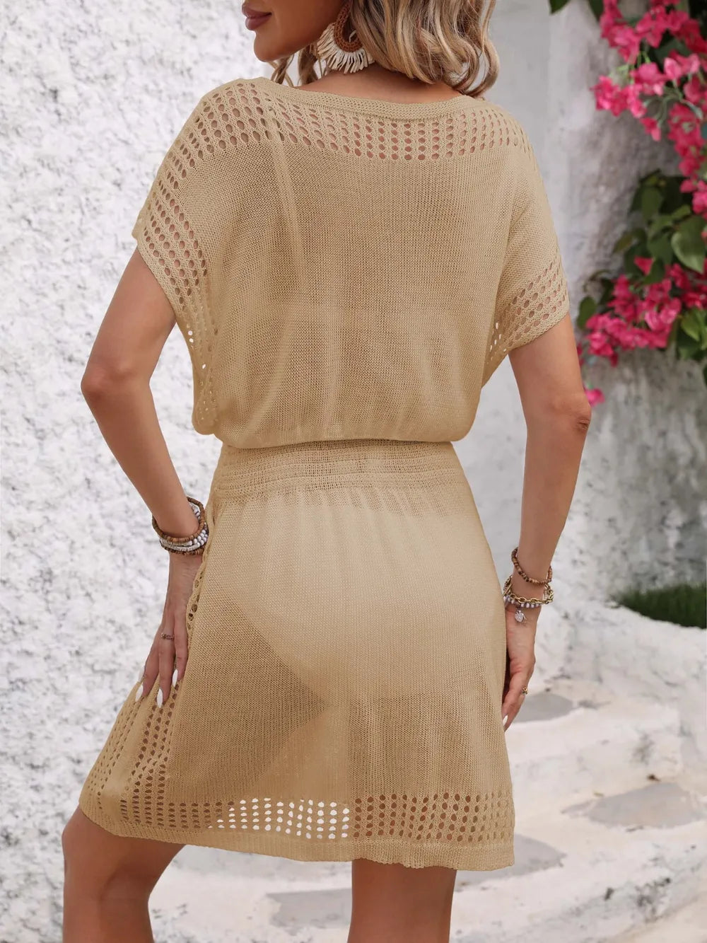 Hazel Blues® | Openwork V-Neck Short Sleeve Cover-Up Dress