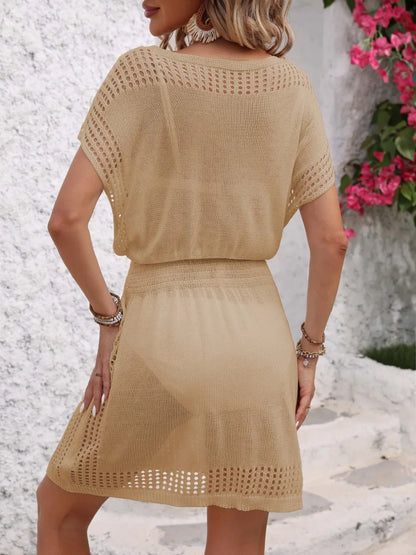 Hazel Blues® | Openwork V-Neck Short Sleeve Cover-Up Dress