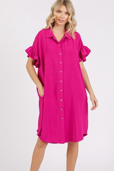 Hazel Blues® |  Mittoshop Button Down Flounce Sleeve Dress with Pockets