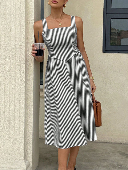 Hazel Blues® |  Striped Square Neck Midi Dress