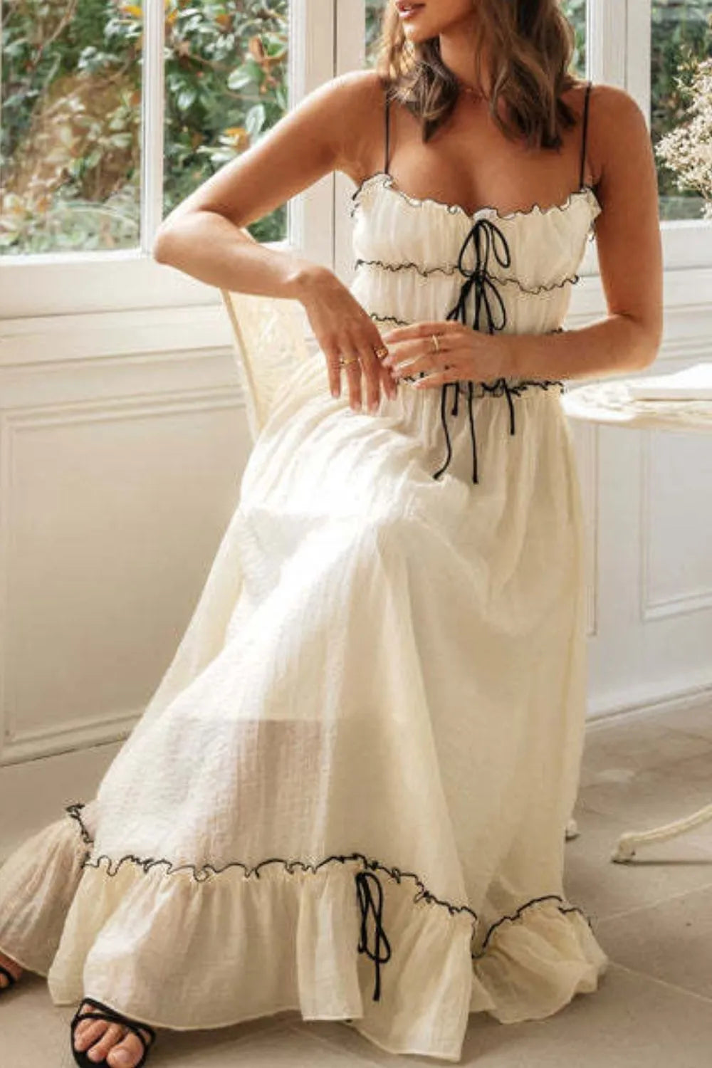 Hazel Blues® |  Frill Tied Front Midi Cami Dress