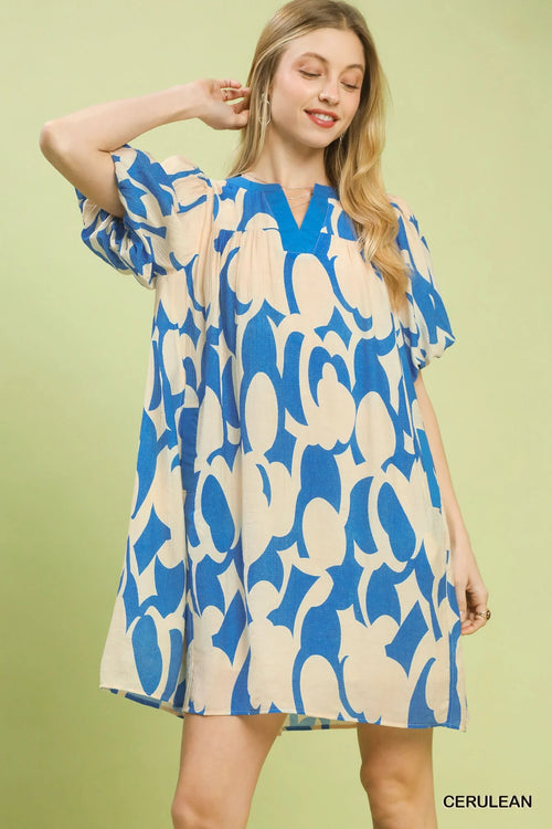 Hazel Blues® |  Umgee Abstract Print Puff Sleeve Shift Dress