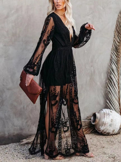 Hazel Blues® |  Floral Lace Slit Maxi Dress