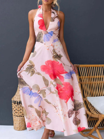 Hazel Blues® |  Floral Print Halter Neck Maxi Dress
