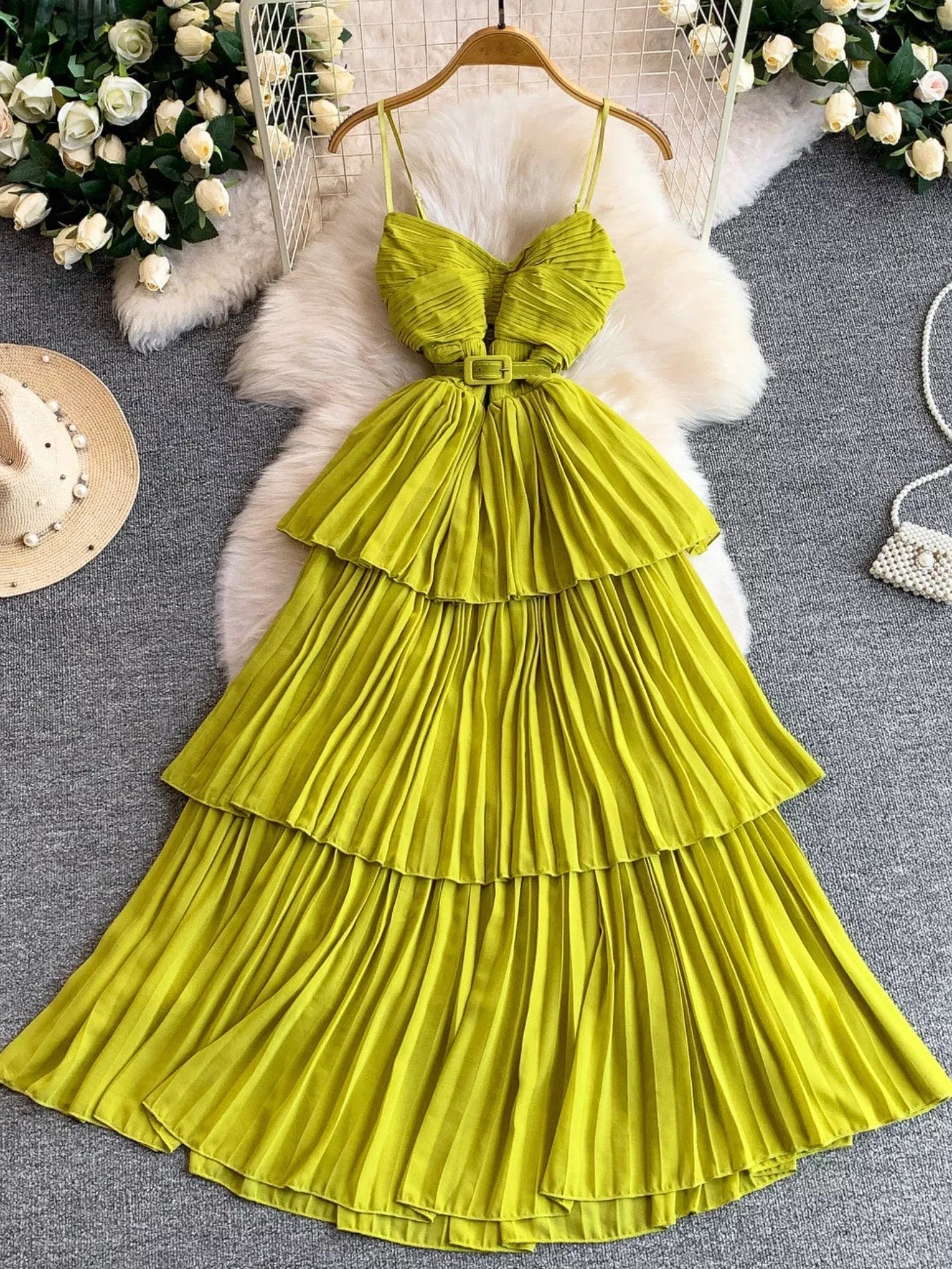 Hazel Blues® |  Pleated Layered Spaghetti Strap Midi Dress