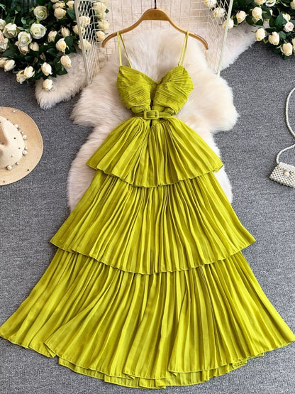 Hazel Blues® |  Pleated Layered Spaghetti Strap Midi Dress