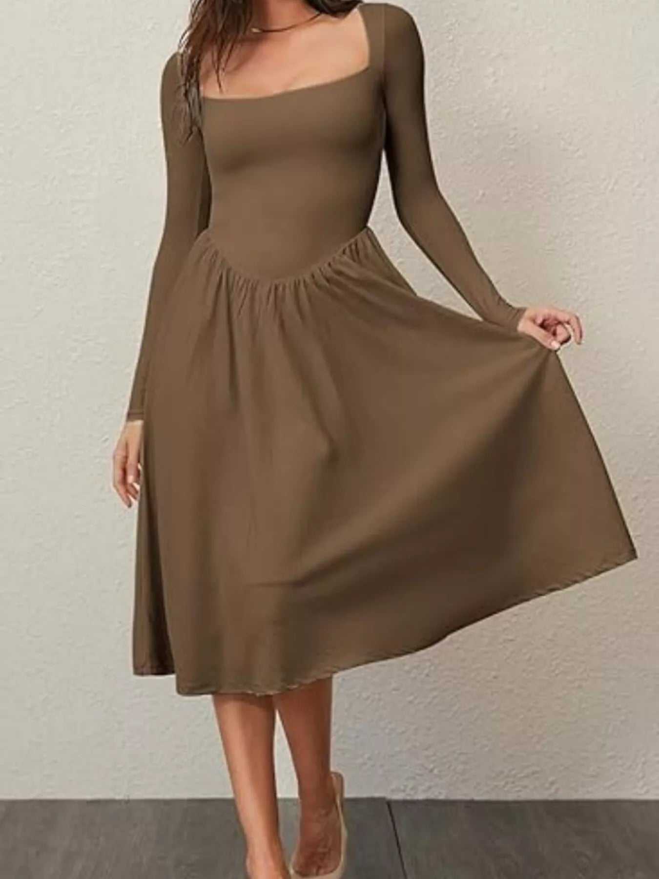 Hazel Blues® |  Square Neck Long Sleeve Midi Dress
