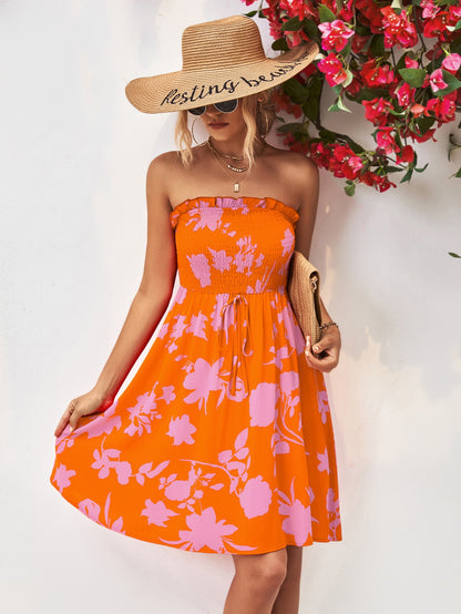Hazel Blues® |  Floral Frill Trim Strapless Smocked Dress
