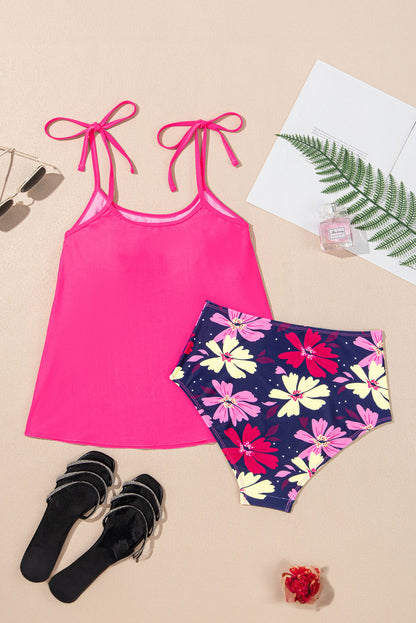Hazel Blues® | Rose Red Tie Shoulder Floral Print Cute Tankini Set