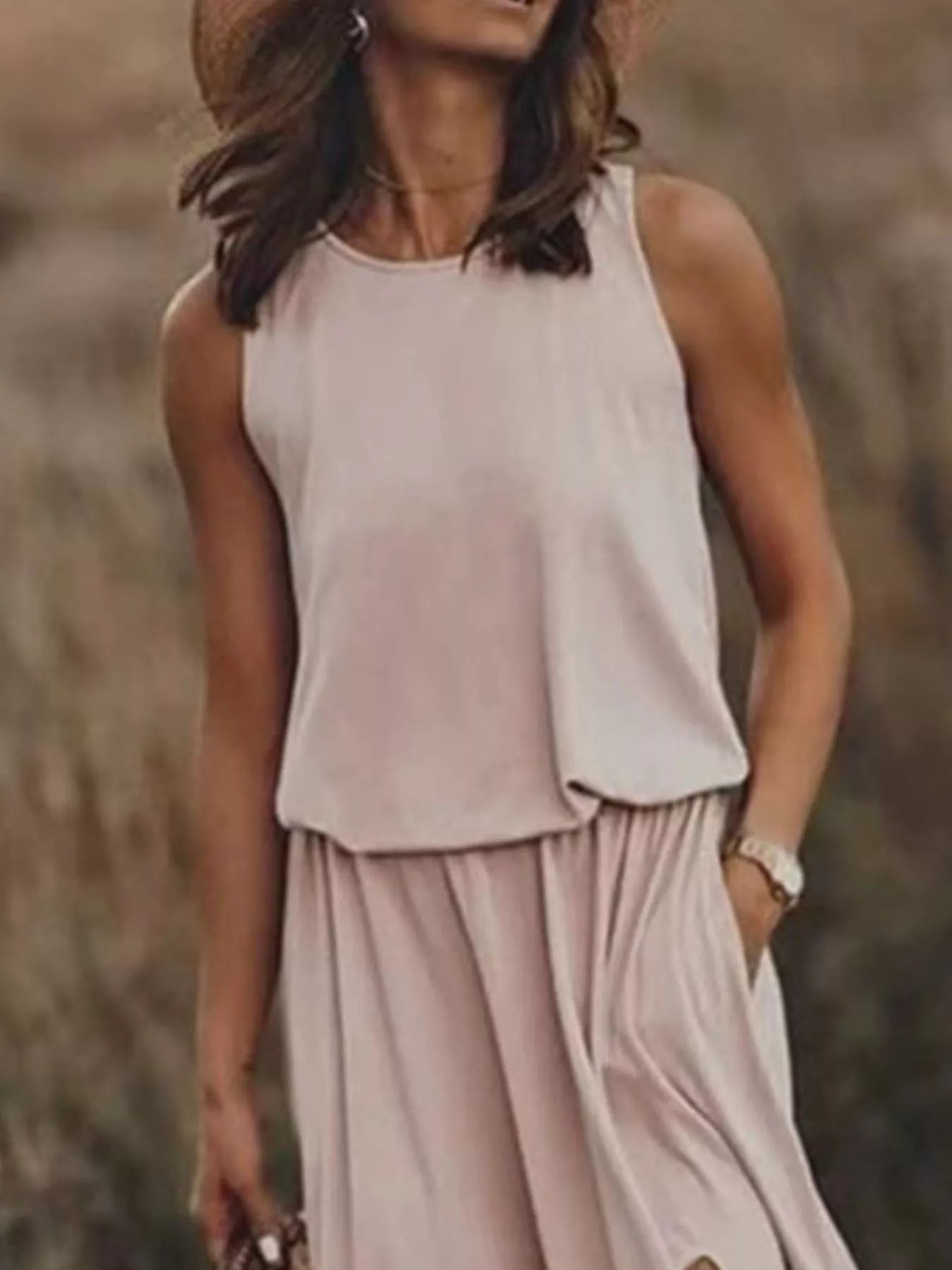 Hazel Blues® | Round Neck Sleeveless Slit Maxi Dress