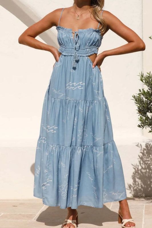 Hazel Blues® |  Cutout Printed Sleeveless Midi Cami Dress