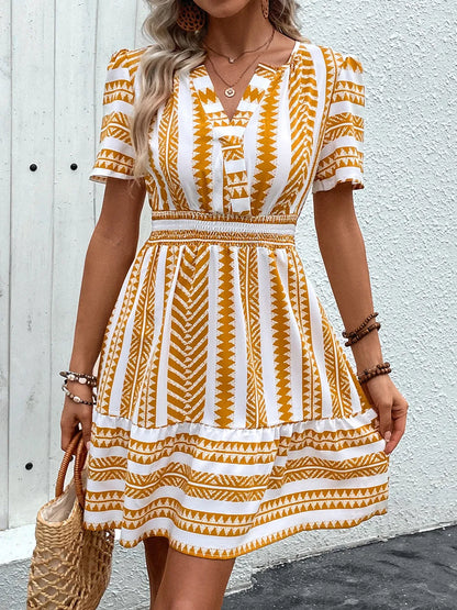 Hazel Blues® |  Perfee Geometric Notched Short Sleeve Mini Dress