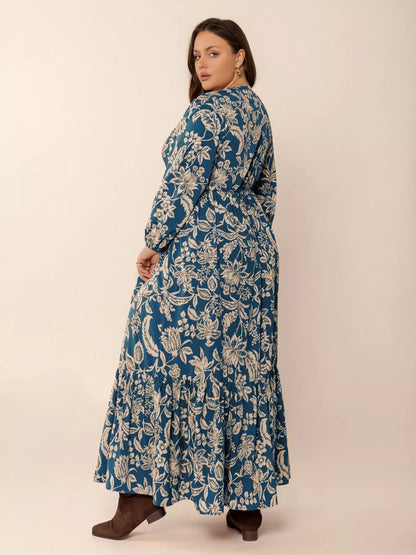 Hazel Blues® | Boho Floral Print Long Sleeve Maxi Dress