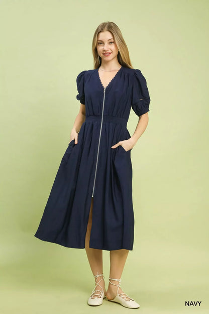 Hazel Blues® |  Umgee Zip-Front Smocked Waist Midi Dress