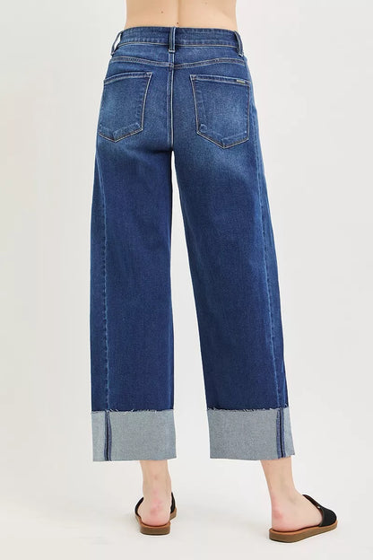 Hazel Blues® | RISEN Slouchy Crop Barrel Cuffed Jeans
