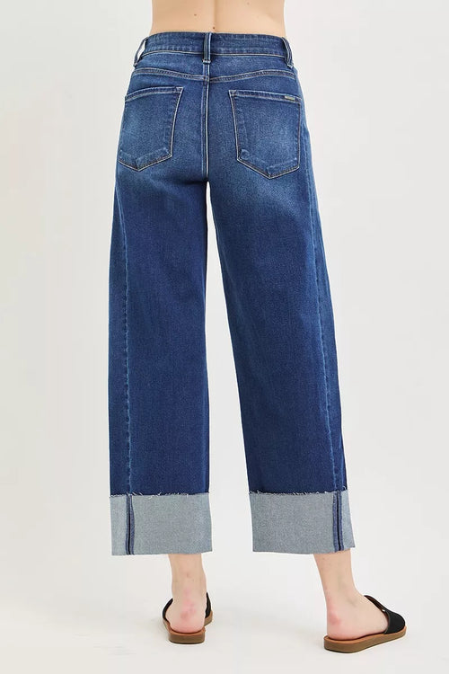 Hazel Blues® | RISEN Slouchy Crop Barrel Cuffed Jeans