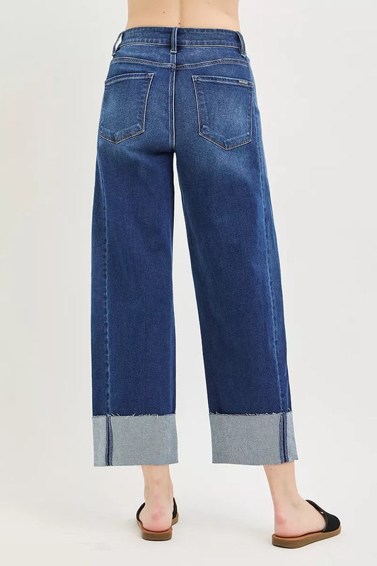 Hazel Blues® | RISEN Slouchy Crop Barrel Cuffed Jeans