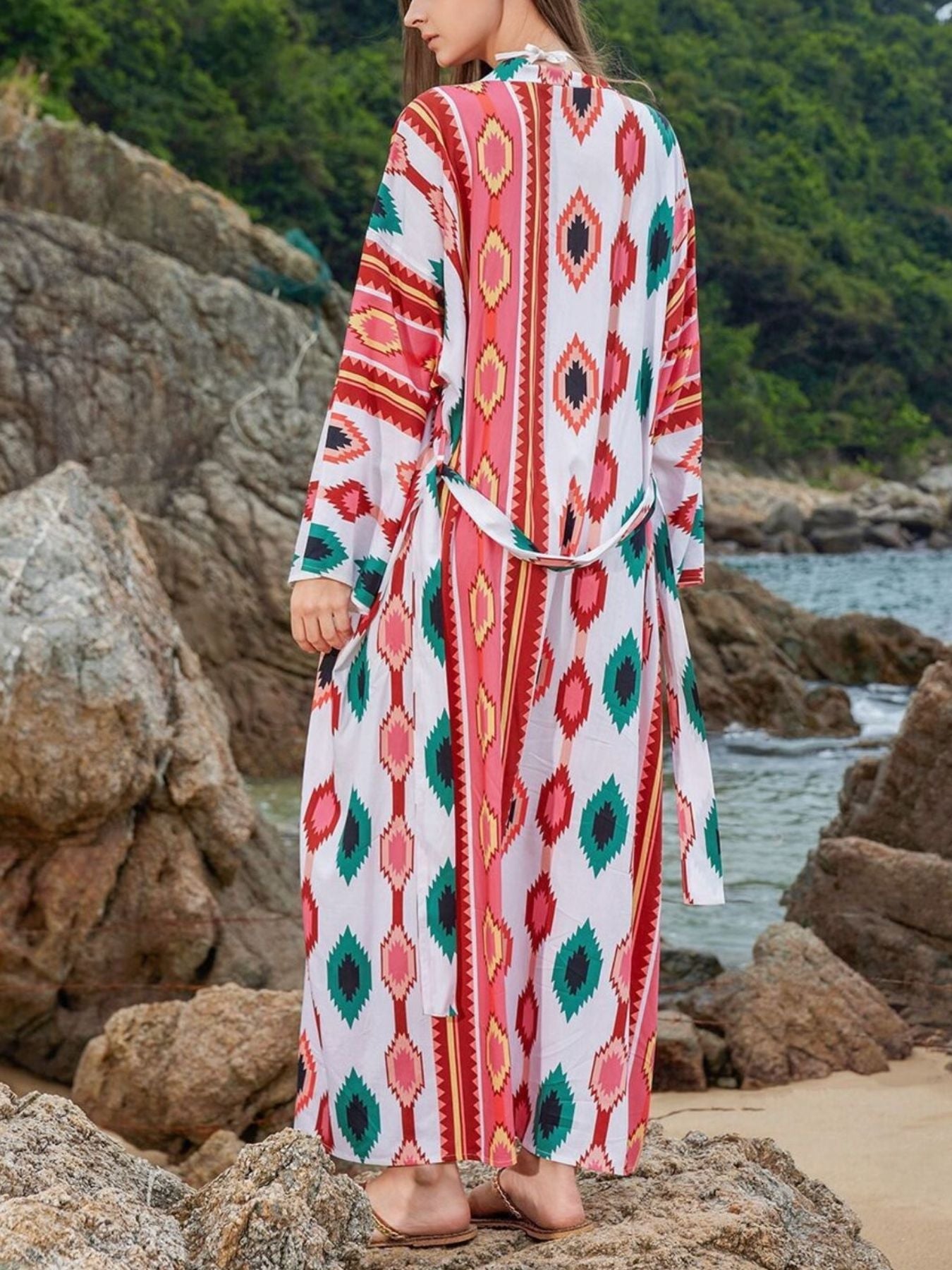 Hazel Blues® | Boho Print Long Sleeve Beach Cover-Up