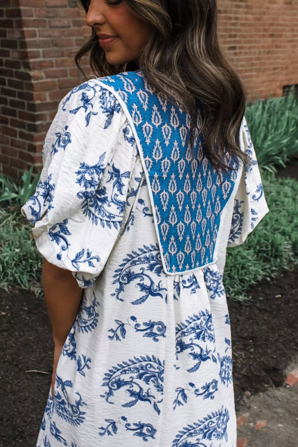 Hazel Blues® |  Floral Print Contrast Boho Patchwork V Neck Loose Midi Dress