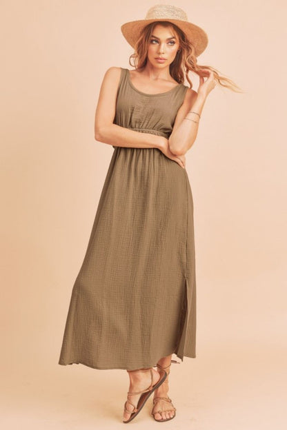 Hazel Blues® |  Aemi + Co Side Slit Round Neck Sleeveless Tank Dress