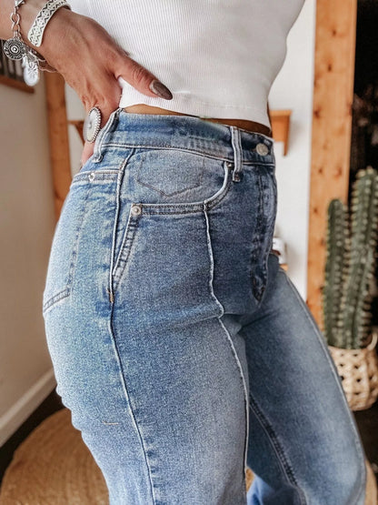 Hazel Blues® |  High-Waisted Wide Leg Cuffed Jeans