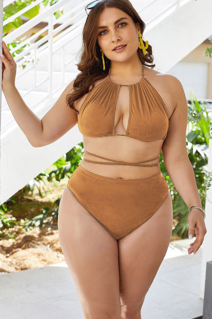 Hazel Blues® | Cutout Tied Backless Bikini Set