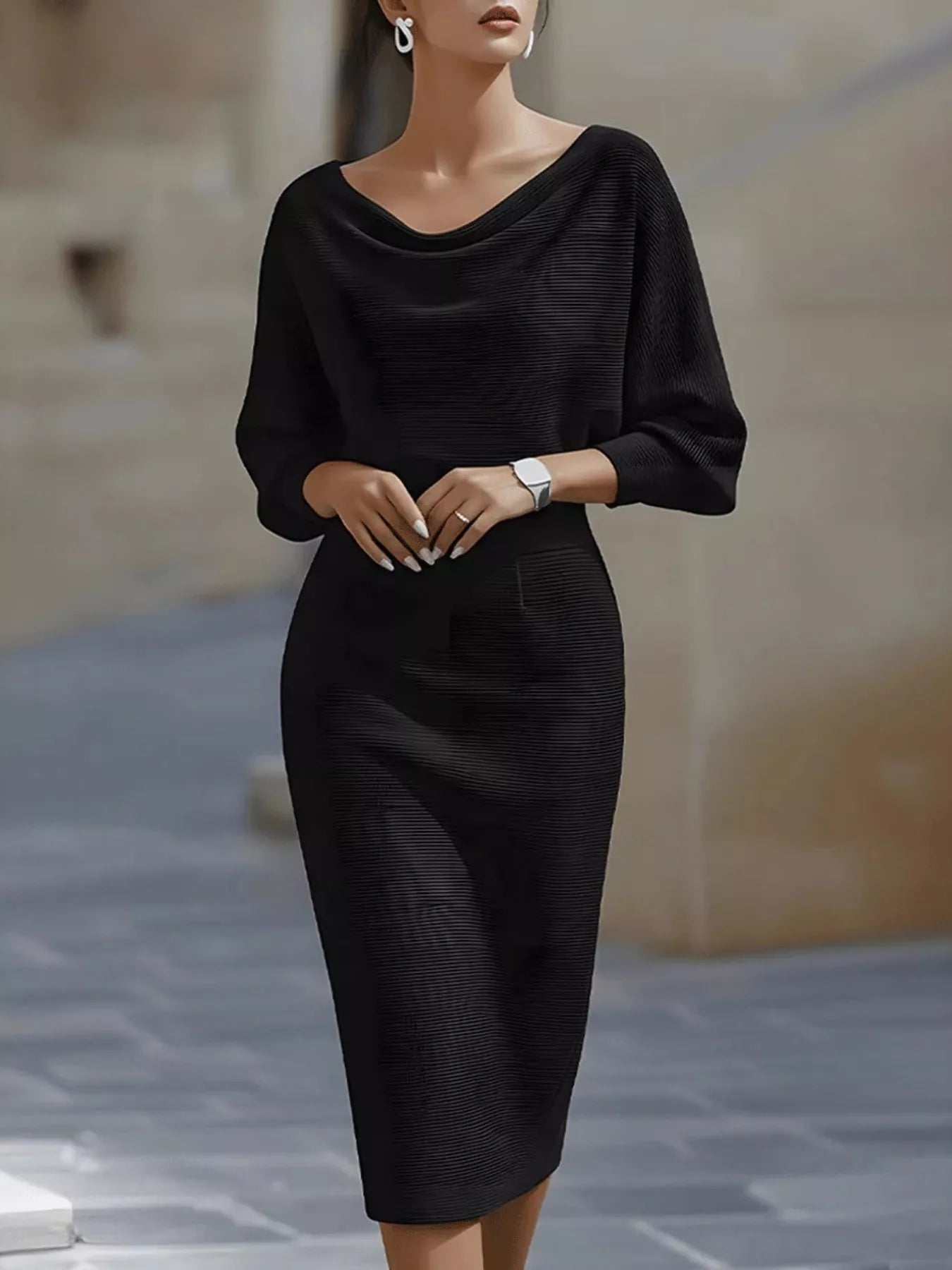 Hazel Blues® |  Cowl Neck Knit Bodycon Dress