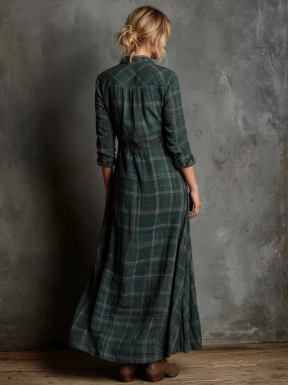 Hazel Blues® | Plaid Button-Down Maxi Dress
