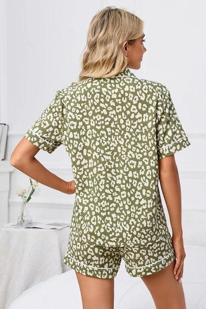 Hazel Blues® | Leopard Short Sleeve Top and Shorts Lounge Set